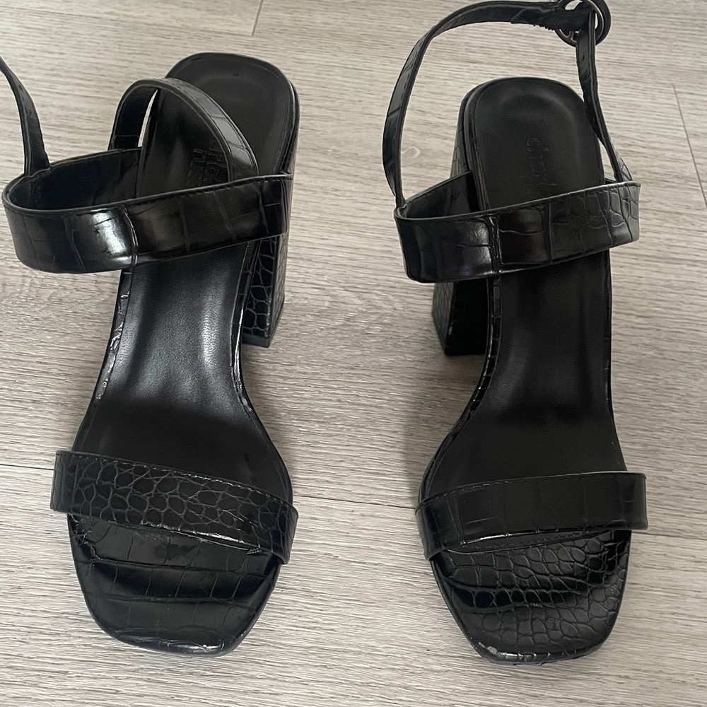 Charlotte Russe Black Croc-Embossed Heels